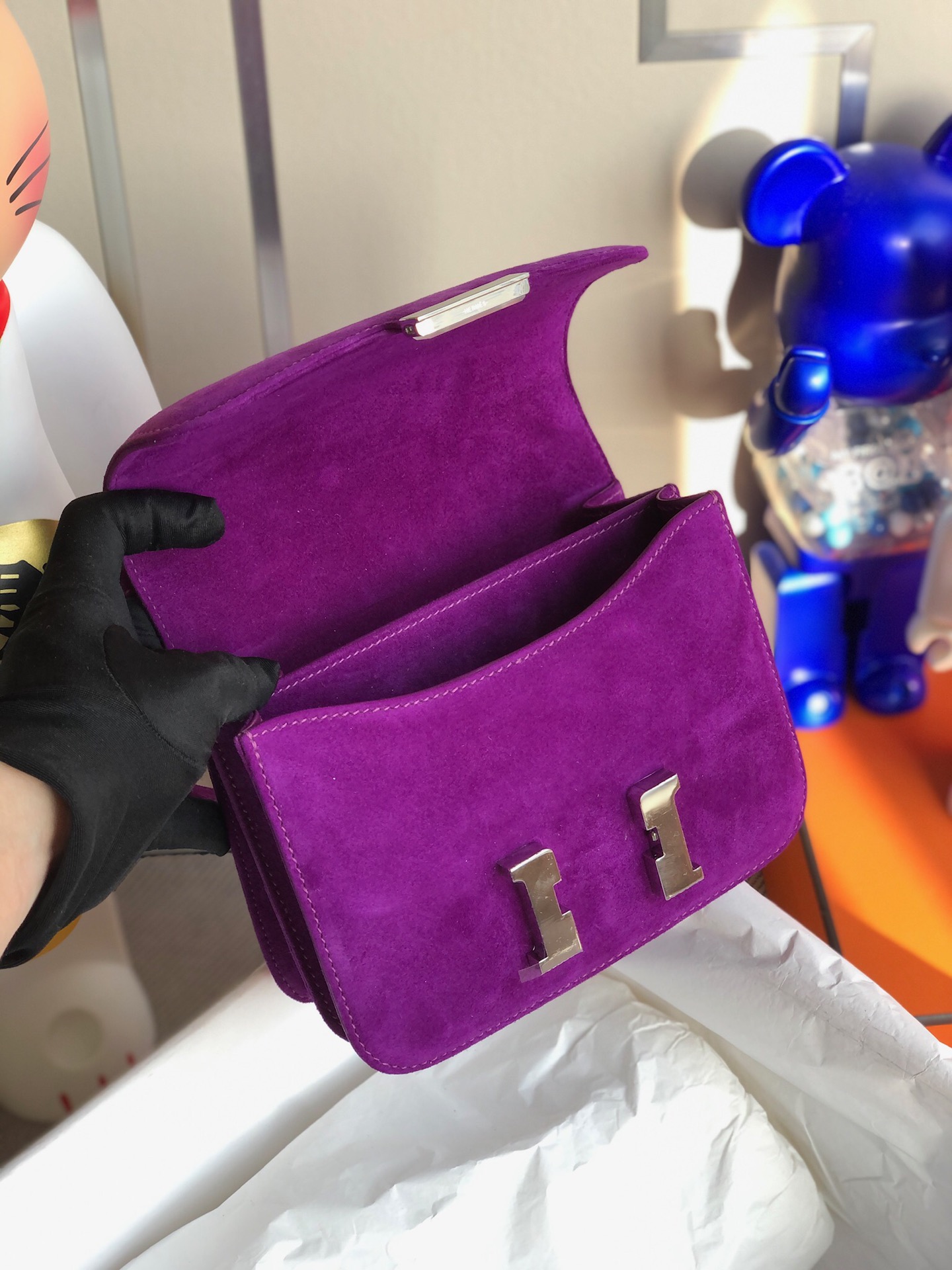 에르메스 콘스탄스 퍼플 은장 스웨이드